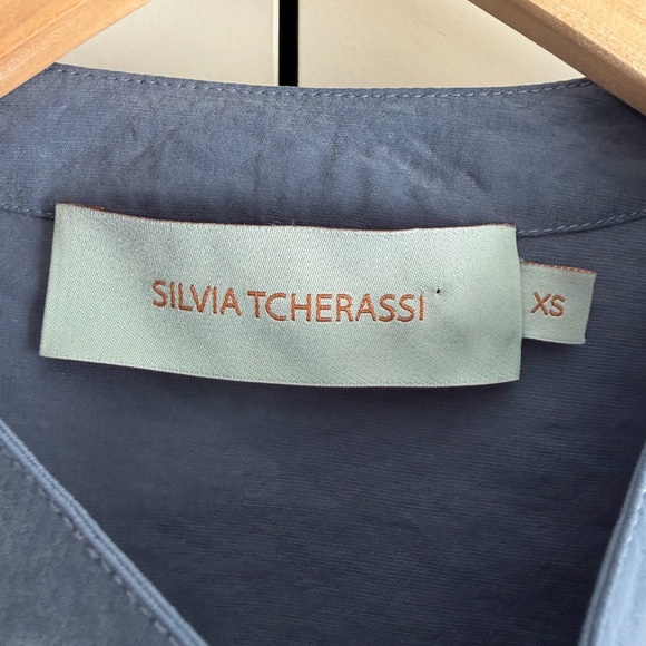 Silvia Tcherassi Triora Split Collar Blouse Top Women's Size XS Blue Embroidered - Picture 8 of 12